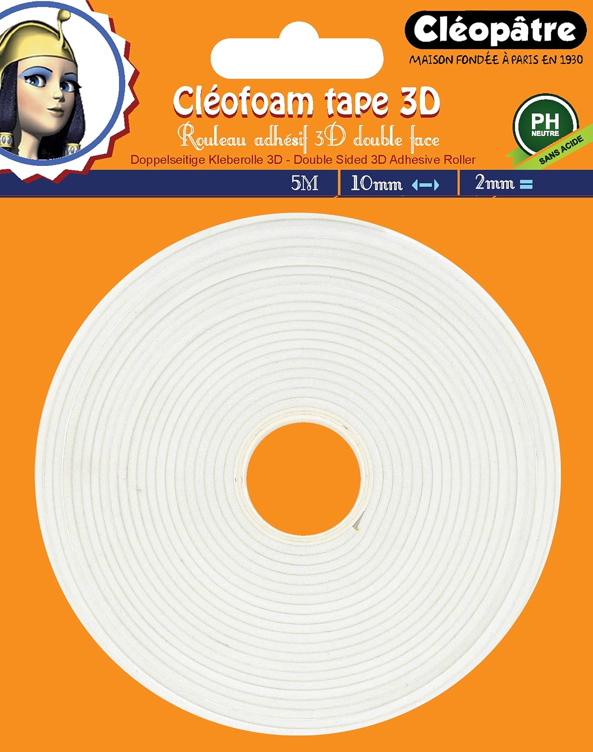Cléopâtre - SCRAP-RM2X5 - Cleofoam Tape 3D - Roll of Double-Sided Adhesive Transparent Glue, 20 x 15 x 11 cm