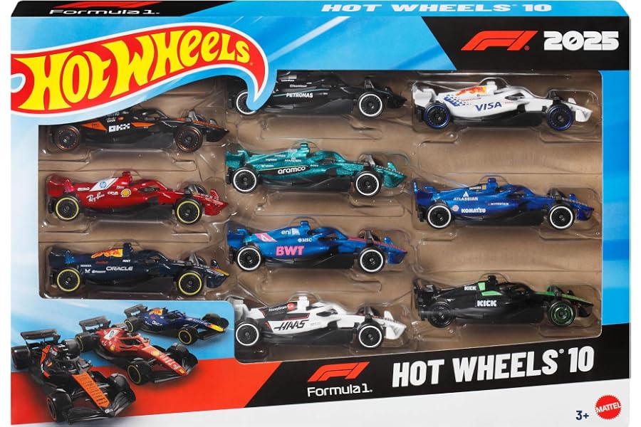 Hot Wheels Formula 1 2025 10-Pack | Set of 10 1:64 Scale Die-Cast Toy Racecars Representing Each F1 Racing Team, Authentic Details for Play or Display