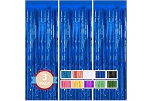 PABUES 3 Pack 3.3 ft x 9.9 ft Tinsel Curtain Party Decorations, Metallic Foil Fringe Backdrop Door for Bachelorette Party Decorations, Streamers,Silver Birthday Backdrop (Blue)