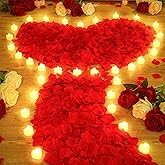VIHOSE 4000 Pcs Artificial Rose Petals with 24 Pcs LED Tea Lights Candles Flameless LED Candles Fake Rose Petals for Wedding Birthday Party(Yellow Light, Red Petal)