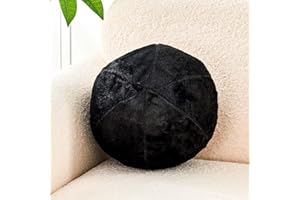 Uvvyui Black Ball Pillow, 11.8" Cute Round Throw Pillow Faux Rabbit Fur Room Decorative Throw Pillow, Ball Shaped Pillow Plush Cushion for Couch, Sofa, Bedroom