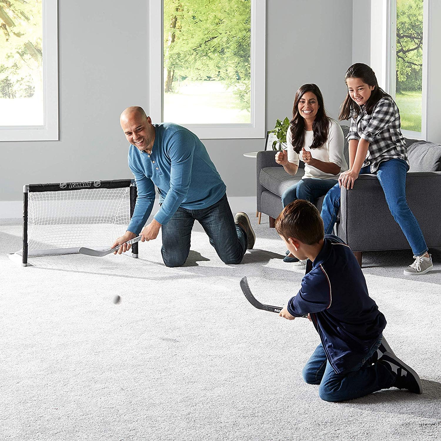 Franklin Sports Knee Hockey Set - Includes 1 Mini Hockey Goal - 2 Mini Hockey Sticks and 2 Foam Balls - NHL - Indoor Kids Hockey Goal and Sticks Set : Sports & Outdoors