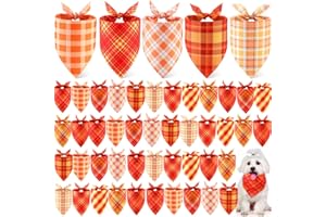 Weewooday 50 Pcs Thanksgiving Fall Dog Bandanas Bulk Plaid Bandanas for Dogs Autumn Soft Doggie Bibs Triangle Scarves for Small Medium Large Pet Costume(Plaid Pattern, 19.7 x 13.8 x 13.8 Inch)