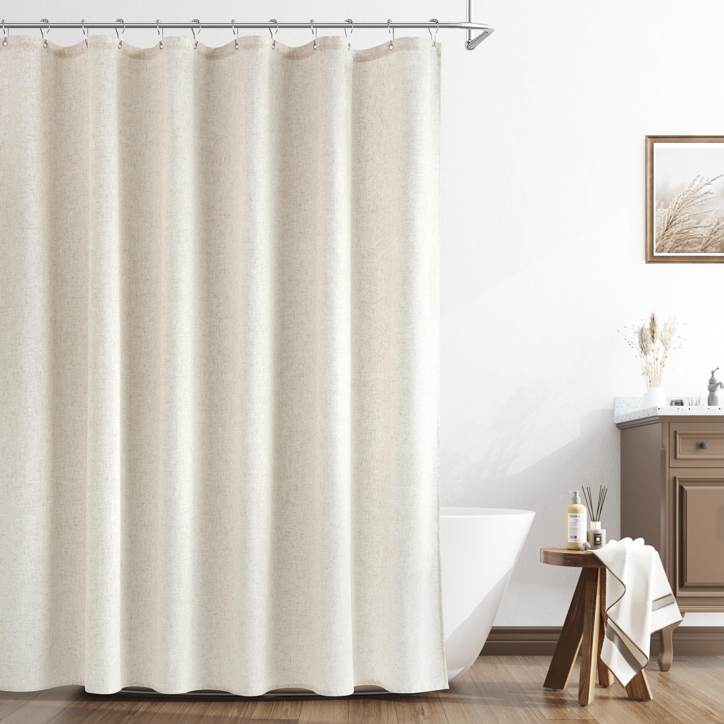 Naturoom 78 Inches Long Shower Curtain,Tall Country Boho Farmhouse Linen Shower Curtains for Bathroom Natural Cloth Weighted Fabric Bath Curtains Liner with Hooks, Beige/Cream, 72x78 Image Naturoom 78 Inches Long Shower Curtain,Tall Country Boho Farmhouse Linen Shower Curtains for Bathroom Natural Cloth Weighted Fabric Bath Curtains Liner with Hooks, Beige/Cream, 72x78 Image