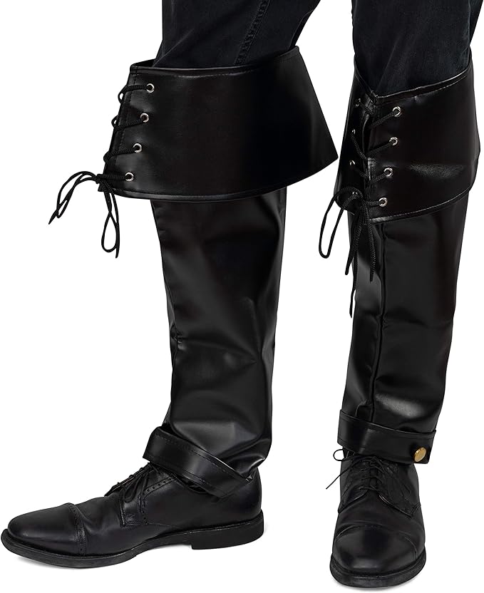 Skeleteen Faux Leather Pirate Boots Over The Shoe Black