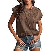 ATHMILE Womens Spring Tops Summer Shirts Beach Vacation Crochet Cap Sleeve Knit Sweater Pullover Cute Fashion Clothes