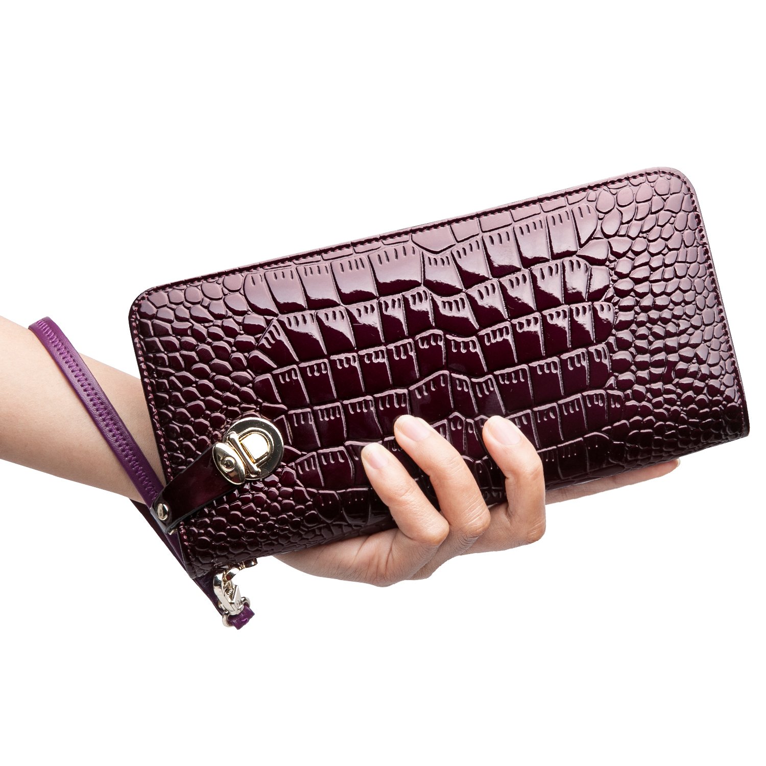 ZOOLER GLOBAL Women\'s Genuine Leather Clutch Wallets Wristlet Organizer Purse with Large Space Card Hold Zipper Pocket Red