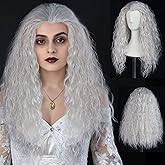 ANOGOL Hair Cap+ Long Grey Curly Wig Women Witch Wig Silver Outfit for Anime Cosplay Crazy Wigs Old Lady Wigs Long Gray Hair Women Halloween Party Costume Outfit