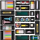 Vtopmart 25 PCS Office Desk Drawer Organizers Set, 4-Size Versatile Plastic Drawer Organizer Trays, Storage Bins for Desk Accessories Office Organizers and Storage, Bathroom, Makeup, Vanity, Black