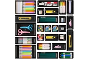 Vtopmart 25 PCS Office Desk Drawer Organizers Set, 4-Size Versatile Plastic Drawer Organizer Trays, Storage Bins for Desk Acc