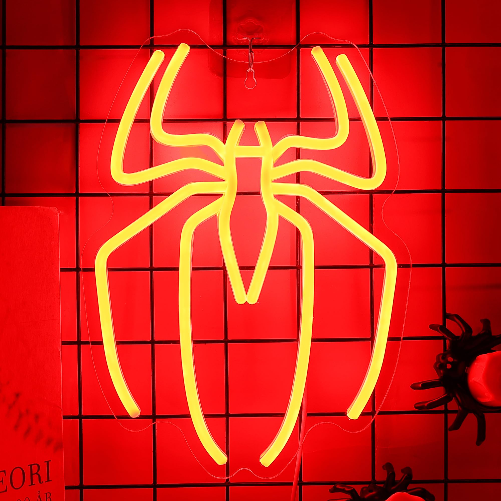 Photo 1 of Neon Spider Signs for Wall Decor, Neon Lights for Bedroom, Wall Light Suitable for Living Office Game Movie Room Christmas Gift Color - 5V USB Power with Hanging Chain Hooks (Red Spider)