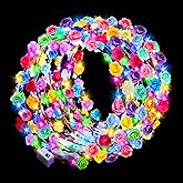 Valentines Day Gifts, 24 PCS LED New Year Flower Crowns Headbands, Light Up Flower Crowns for Women & Girls, Glow in The Dark Flower Hairbands Wreath for Wedding Beach Party Birthday Cosplay Gifts