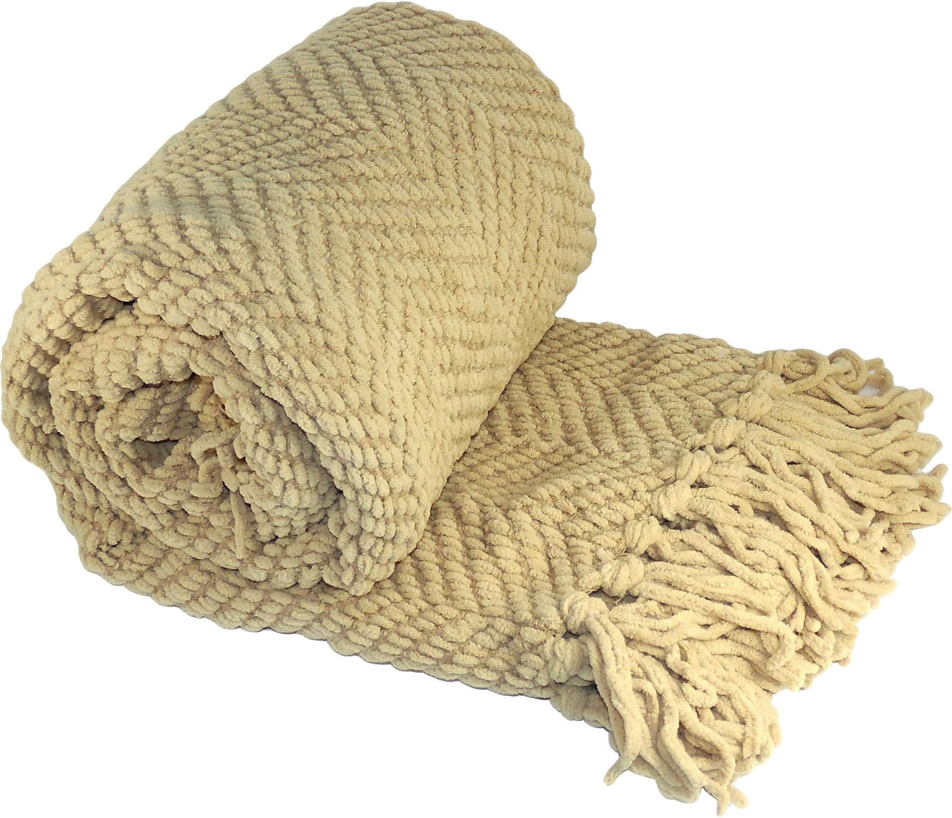 Home Soft Things Knitted Tweed Throw Blanket, 60" x 80", Light Camel