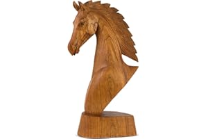 G6 Collection Wooden Hand Carved Horse Head Bust Statue Sculpture Handcrafted Handmade Wood Decorative Home Decor Accent Figu