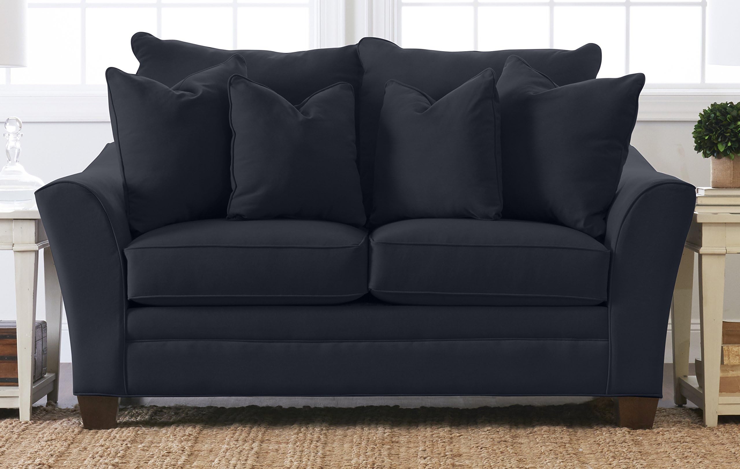 Klaussner Home Furnishings Paxton Loveseat with 2 Throw Pillows, 44”L x 73”W x 31”H, Indigo