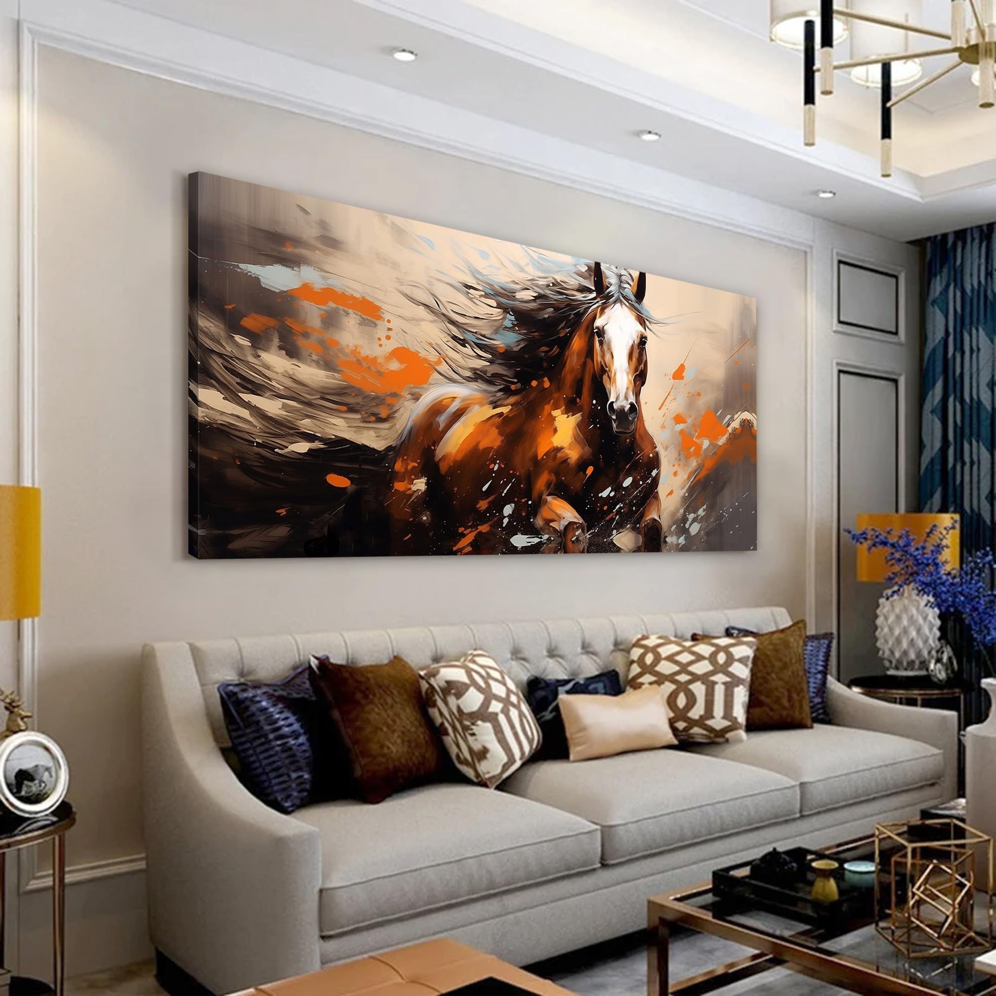 Framed Abstract Horse Canvas Wall Art Home Decor Horse Painting Wall Art Prints Canvas Wall Art for Living Room Decor Bedroom Home Bathroom Wall Decor Big Animal Artwork Vintage Modern Wall Art Farmhouse Home Kitchen Abstract Illustrations