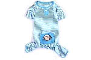 CHEZABBEY Woo Woo Pets Cute Animal Soft Coats Pet Dog Cotton Pajamas Pets Stripes Jumpsuit Clothes Blue Monkey Pocket Large