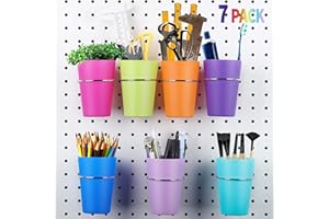 Kuhome 7 Sets Pegboard Bins with Rings, Ring Style Pegboard Hooks with Pegboard Cups, Pegboard Cup Holder Accessories for Organizing Storage (7 Colors)