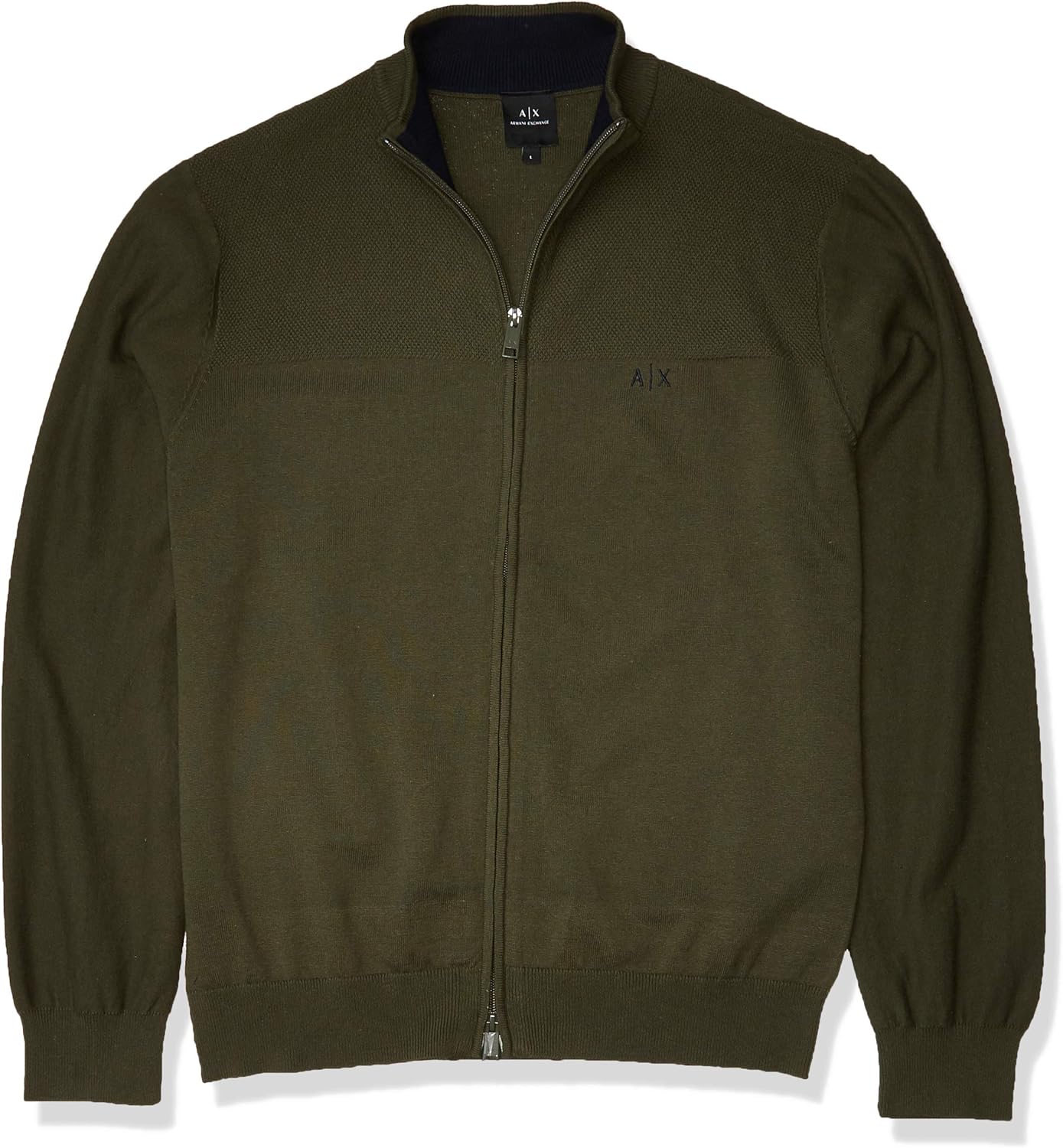 AX Armani Exchange Men's Full Zip Mock Neck Sweater, Deep Depths, L