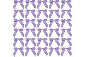 AIMUDI Lavender Satin Ribbon Twist Tie Bows 2.5" Purple Pretied Bows Premade Craft Bows for Treat Bags Cake Pop Gift Wrapping Basket Wedding Favors Cookie Candy Bagging Baby Shower - 50 Counts