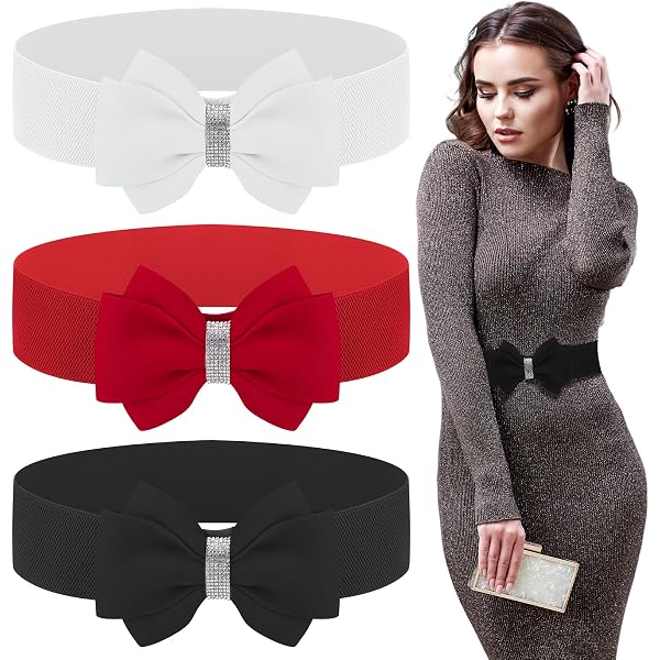 8 Pcs Faux Leather Elastic Cinch Belts with Bowknot for Women Dresses SUOSDEY Women Elastic Wide Waist Belt for Dress Stretch  main image 4