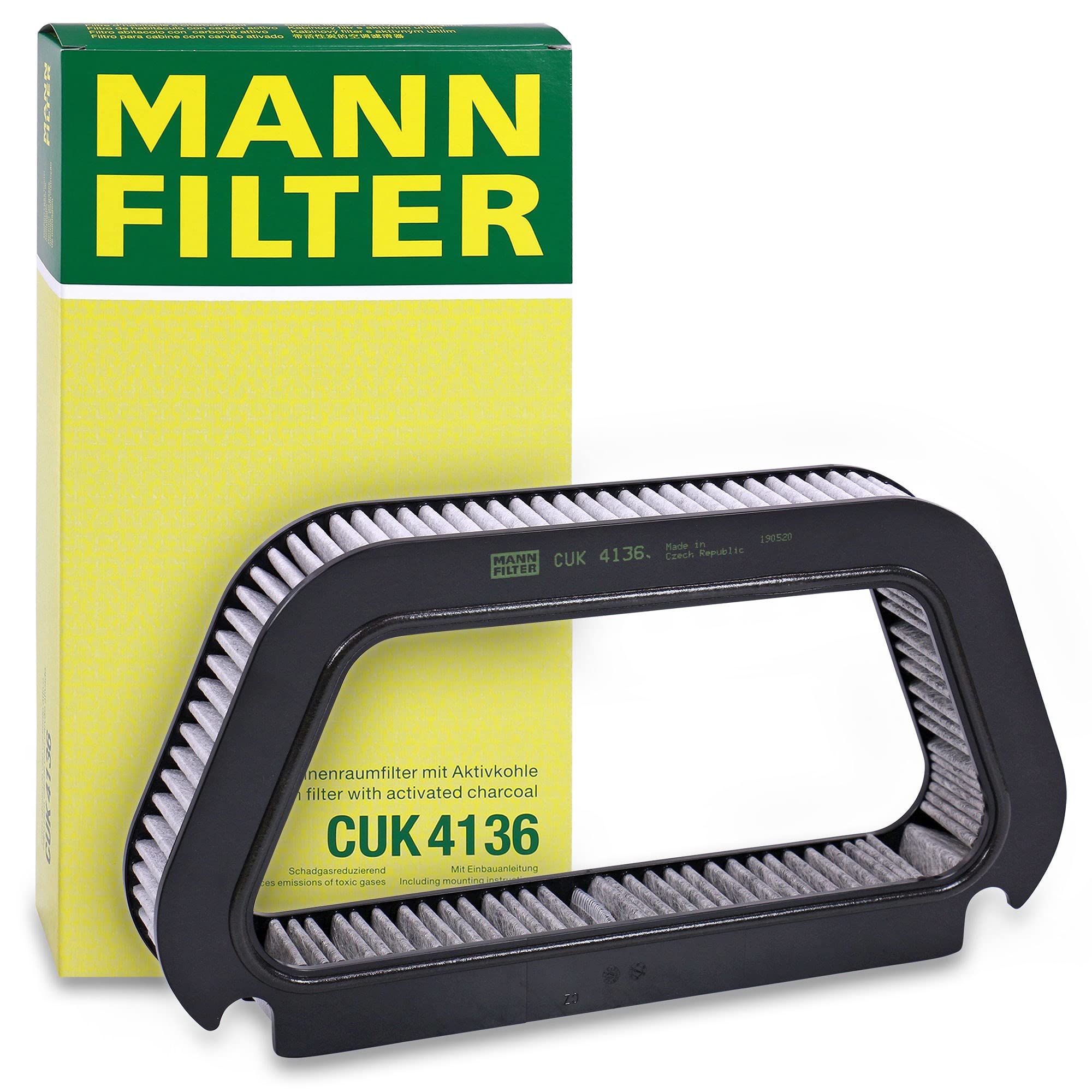 MANN-FILTER CUK 4136 Cabin Air Filter - Pollen Filter with Activated Carbon - for Cars + Transporters