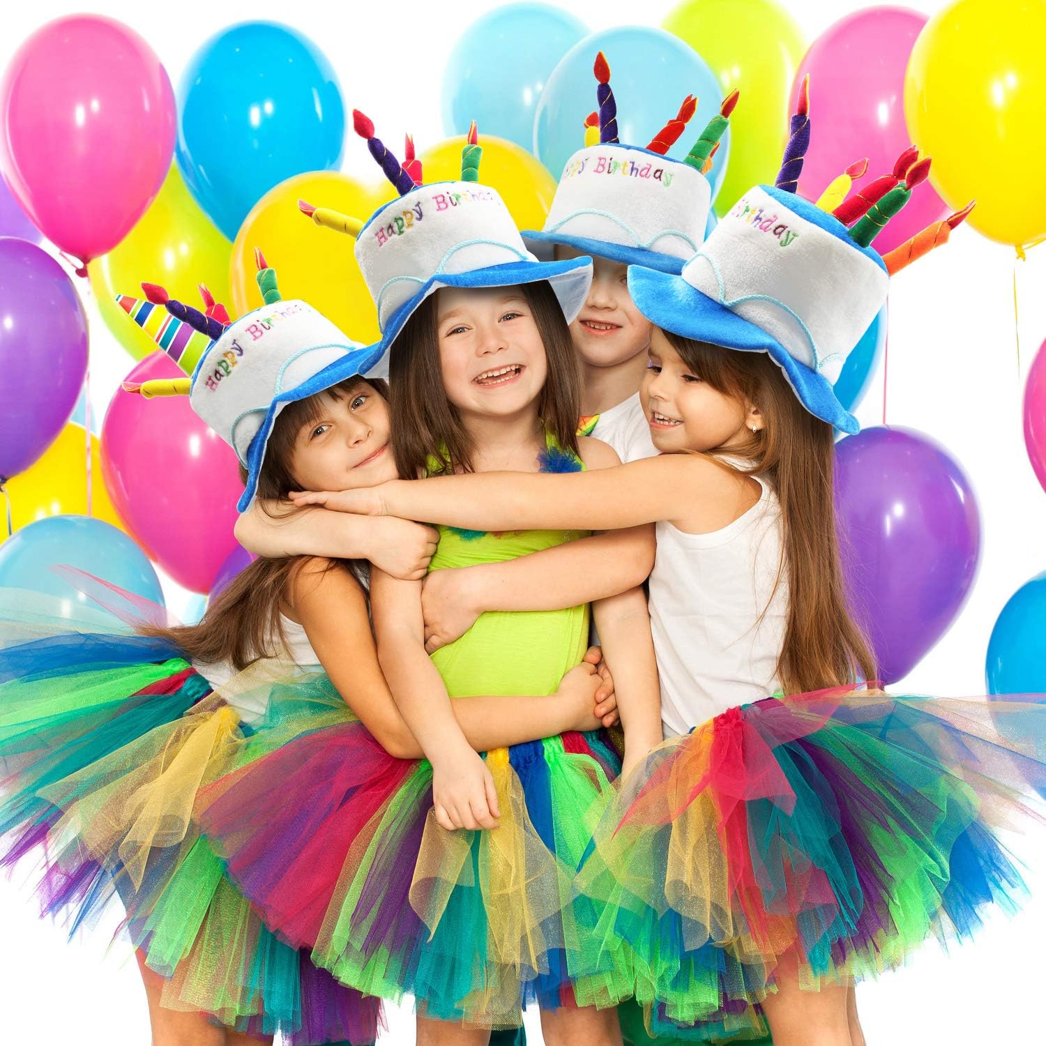 Novelty Place Plush Happy Birthday Cake Hat (2Pcs, Blue & Pink) - Unisex Adult Size Fancy Dress Party Hats - Perfect as Party Favors, Costume Accessories - Cake & 5 Multicolor Candles: Toys & Games