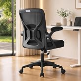 SONGMICS  Ergonomic Mesh Office Chair with Adjustable Lumbar Support | Computer Desk Chair, Low Back, 90-105&deg; Tilt Function, Wide Seat, Flip-Up Armrests, Ink Black, KIME Collection UOBN045BH01S