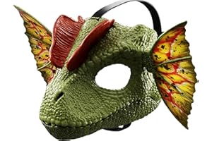 Mattel Jurassic World Dilophosaurus Role Play Mask with Venom Launchin Water Feature, Sound & Adjustable Frill, Dinosaur Costume Headgear Toy
