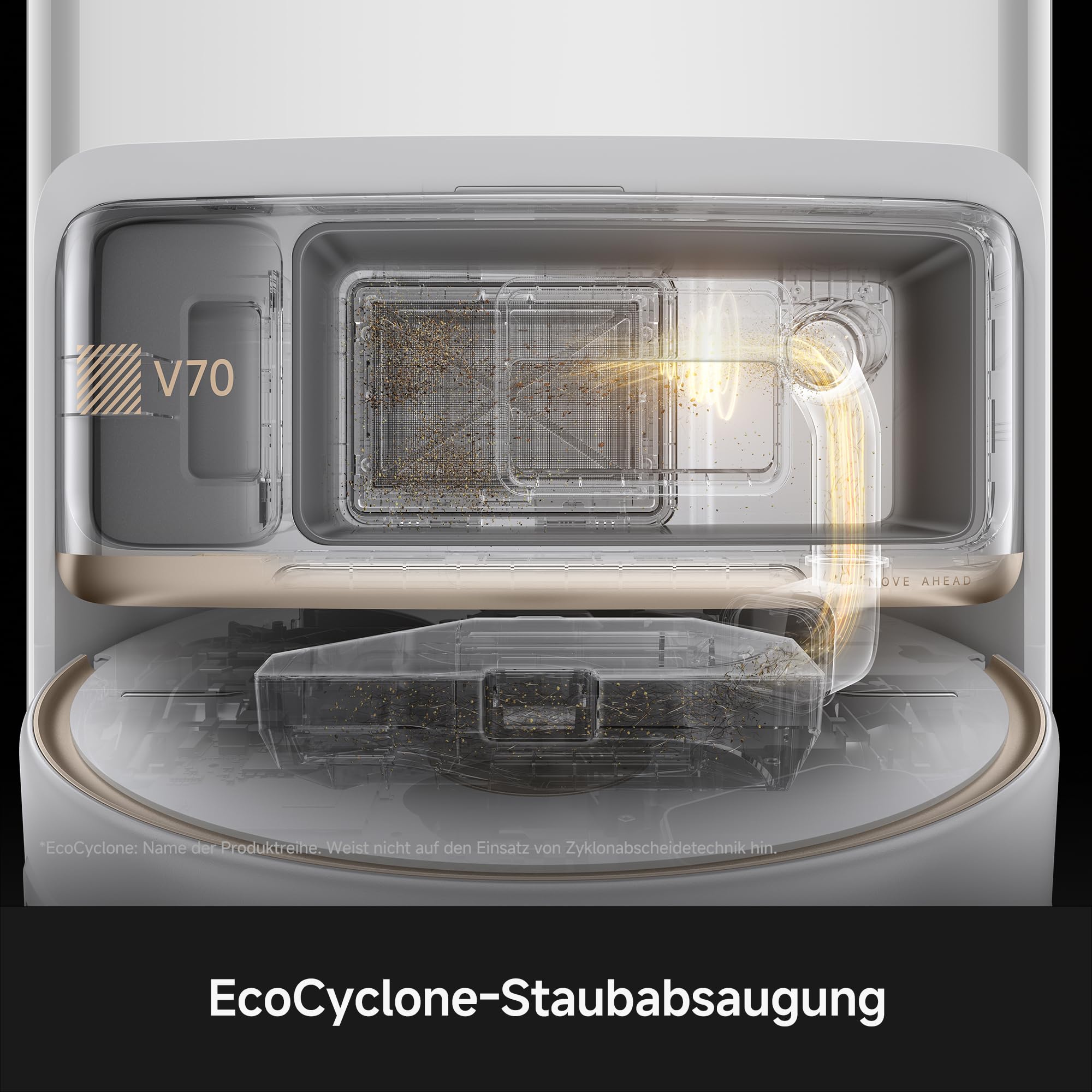 Mova V70 Ultra Complete X Saugroboter, MaxiReachX-Doppelverlängerung Seitenbürste & Mopp, 40.000 Pa Saugkraft, 15N Abwärtsdruck & 300 U/min Wischen, 9 cm Hindernisüberwindung, EcoCyclone-Staubbehälter 6