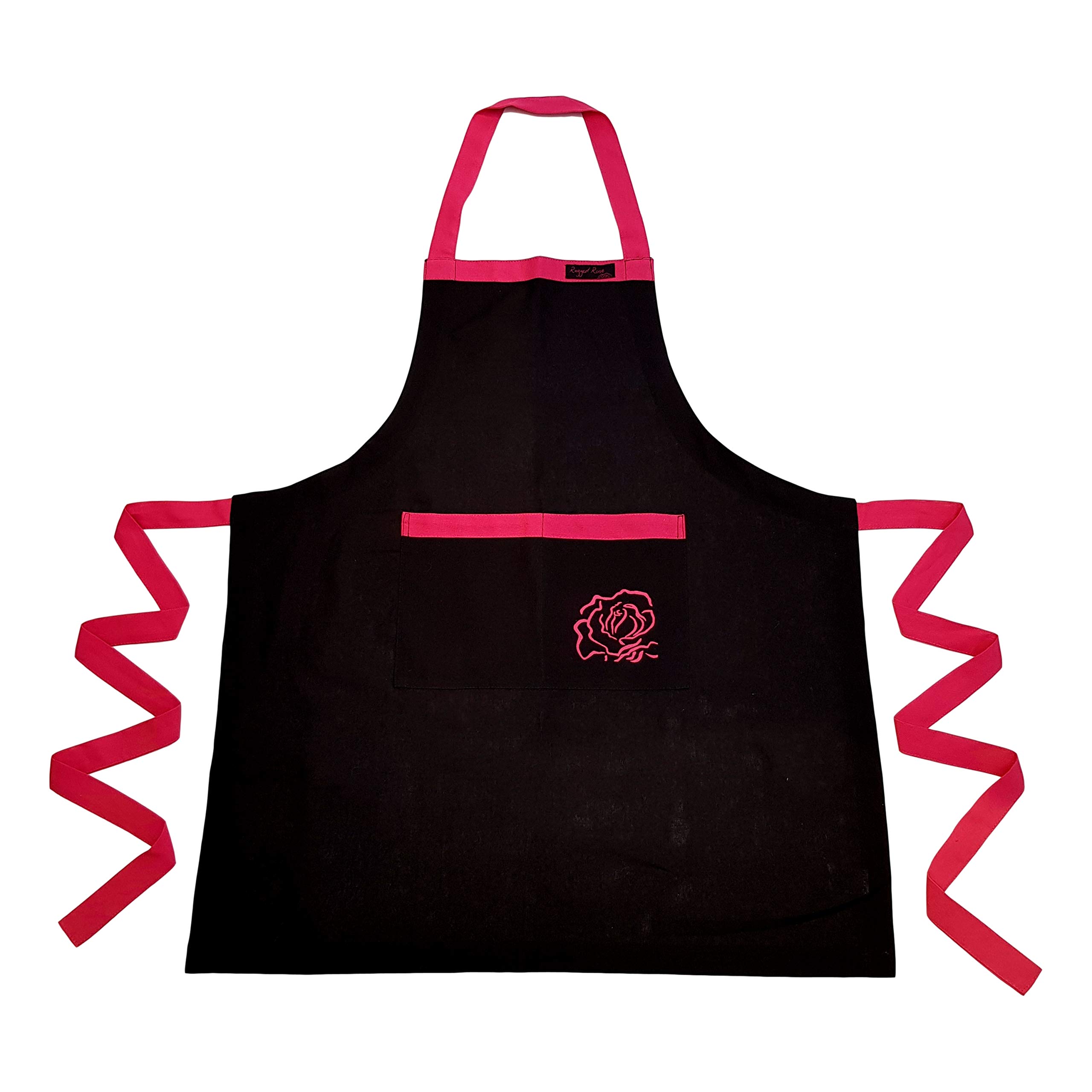 Ragged Rose Kitchen Apron, cotton, Black with Pink, Unisex
