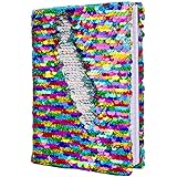 Modcon Magic Sequin Journal Reversible Sequin Office Notebook Mermaid Notepad School Diary for Girls Adults Festival Birthday (Rainbow/Silver)