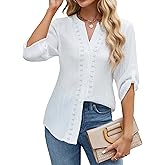Blooming Jelly Womens Button Down Shirts Lace Crochet Dressy Casual Tops 3/4 Sleeve Work Summer Outfits 2026