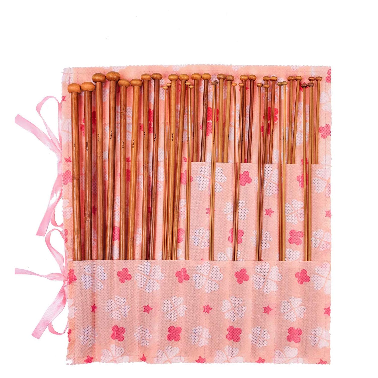 DERAYEE 36 PCS Bamboo Knitting Needles Set Single Pointed Knitting Needles Kits for Beginners (2mm-10mm)