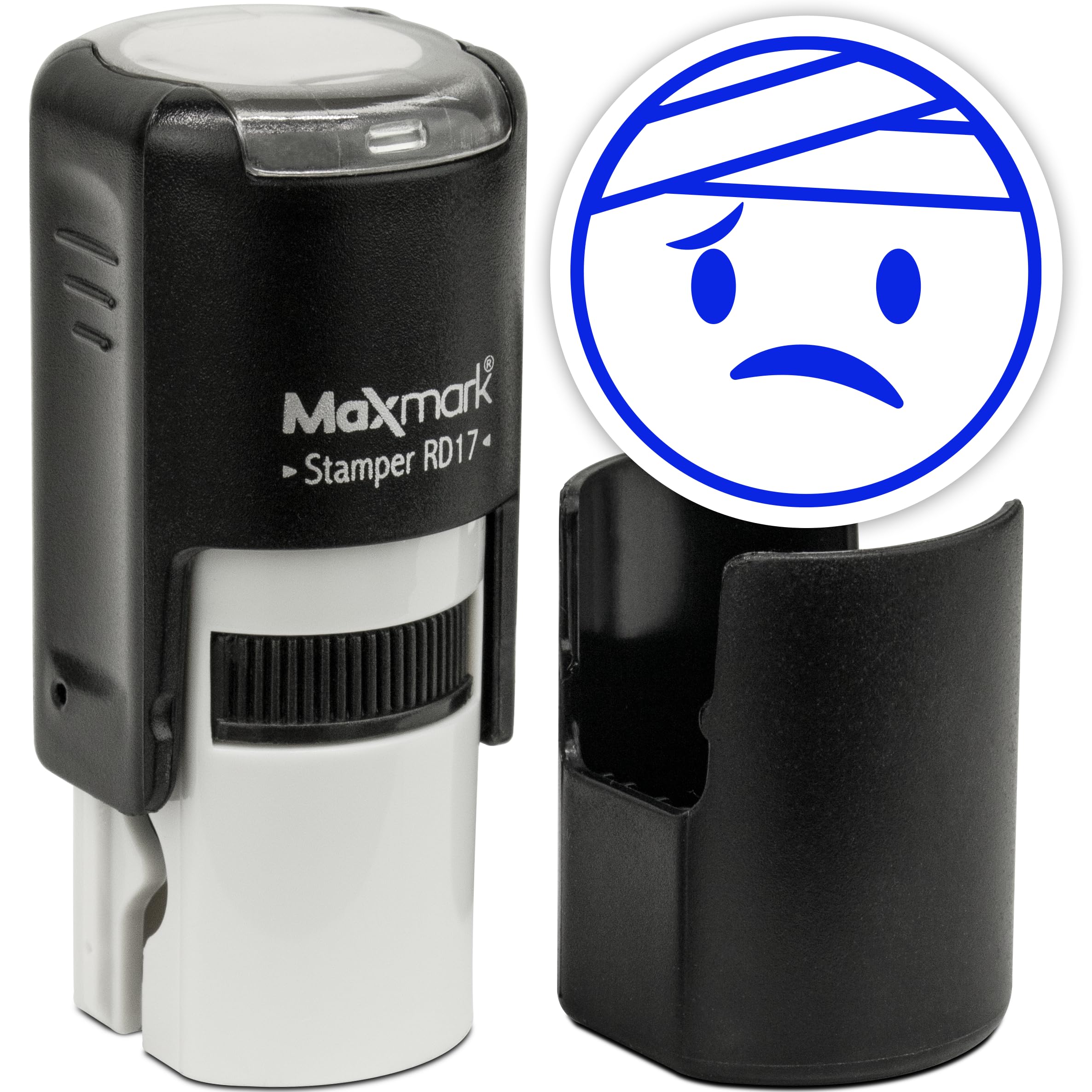 MaxMark Round Self Inking Emoji Stamp - Sick - Blue