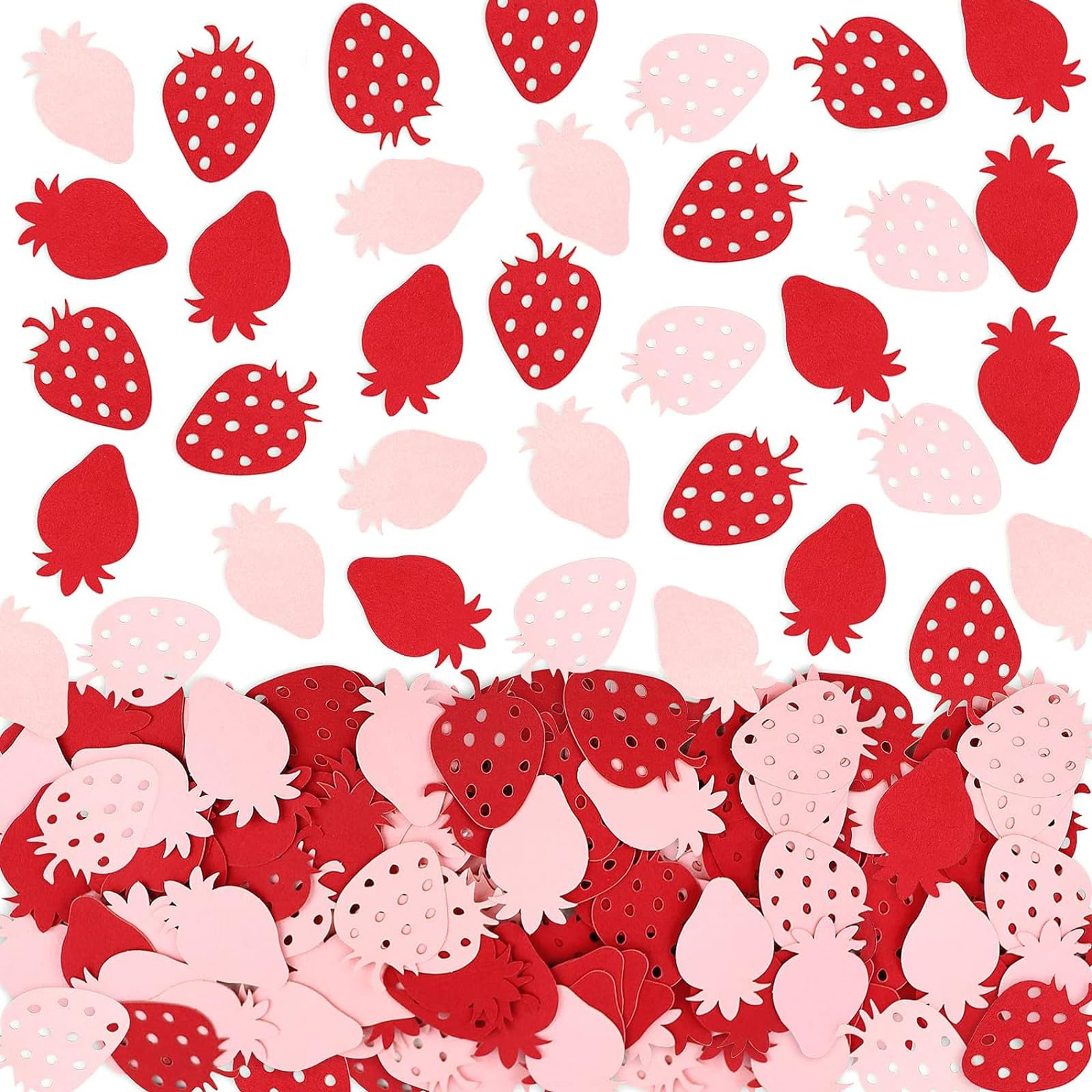Photo 1 of 100PCS Strawberry Confetti Berry Sweet Baby Shower Decorations Strawberry Table Red and Pink Confetti for Bee Birthday Table Decoration Strawberry Party Decorations (Red Pink)