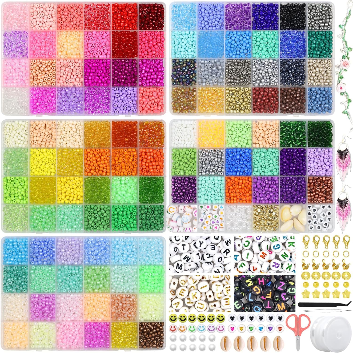BIBOKLTIY 12540PCS Glass Seed Beads for Bracelet Making Kit, 114 Colours 4mm Seed Beads for Jewelry Making, Small Beads Set for Girls, for DIY Craft Necklaces