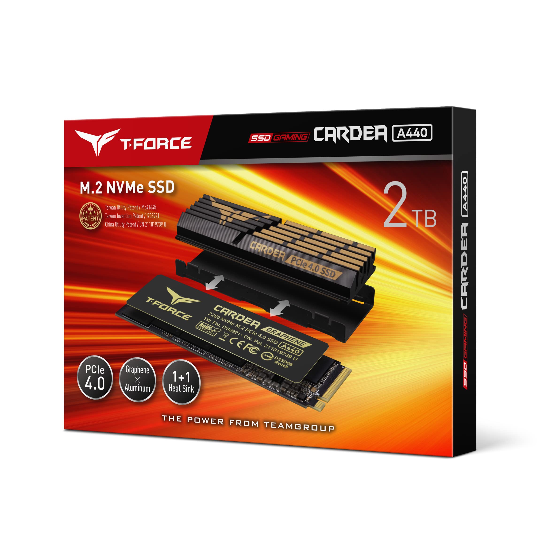 TEAMGROUP T-FORCE A440 Aluminum Heatsink 2TB DRAM SLC Cache 3D NAND TLC NVMe PCIe Gen4x4 M.2 2280 Internal SSD R/W 7000/6900 MB/s TM8FPZ002T0C327