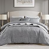 Madison Park Queen Comforter Set Jacquard Metallic Thread Comforters Queen Size Bed, All Season Comforter & Quilt Bedding Set Queen Size Comforter, Decor Pillows, Shams, Royce, Queen Grey 5 Piece