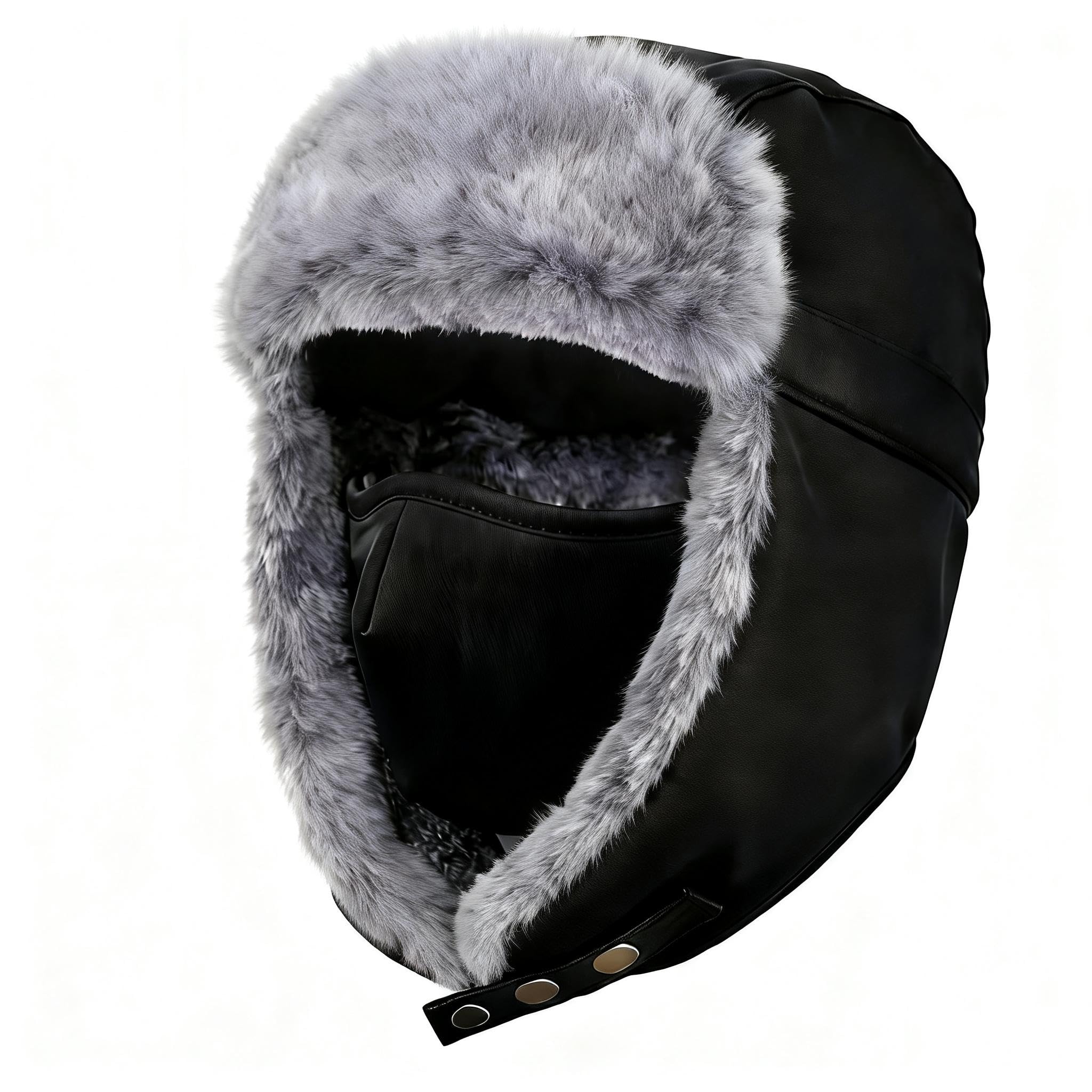Unigear Winter Bomber Hats, Faux Fur Warme Hats Windproof Trooper Trapper Hat Aviator Caps with Ear Flap and Windproof Mask for Skating, Skiing, Hunting or Daily Use Black