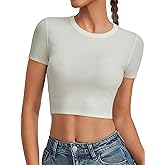 kakola Crop Tops for Women Ribbed Crew Neck Short Sleeve Basic Tees Fitted T-Shirts Gym Workout Yoga Shirts