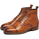 Dockorio Mens motorcycle boots genuine leather combat casual Dress work boots for men