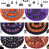 Shihanee 6 Pack Halloween Bunting Flag Halloween Decoration Outdoor Pleated Half Fan Flag Hanging Banner Outdoor Ghost Pumpkin Fall Bunting with Metal Grommet for Garden Outside