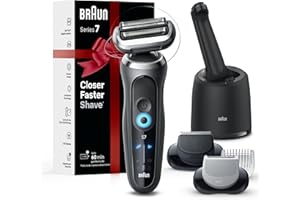 Braun Electric Shaver for Men, Series 7 7177cc, Wet & Dry Shave, Turbo & Gentle Shaving Modes, Waterproof Foil Shaver, Space Grey, Holiday Gifts for Men
