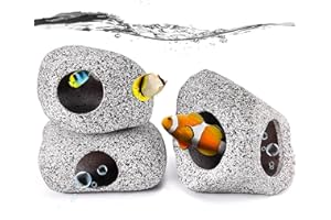 KABUDA 3 Pieces Rock Aquarium Decorations, Stackable Cave Aquarium Decor, Betta Fish Tank Accessories Hideout Hidden Stones Ornaments, Fish Rock House Hideaway Tunnel Fish Cave for Aquarium Shrimp Cichlid