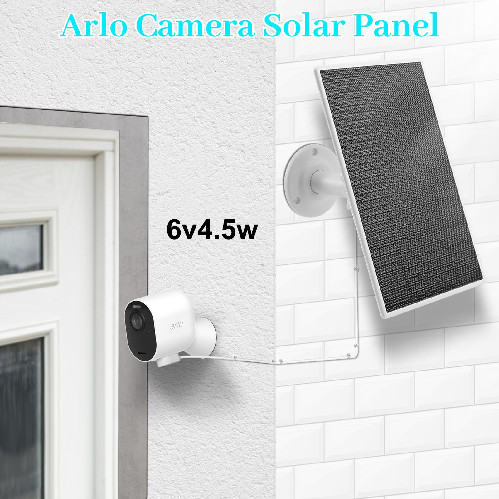 Solar Panel Charger for Arlo Camera, Power Compatible with Pro 4, Arlo Pro 5S, Pro 3, Ultra 2, and Ultra Cameras, 10ft/3m Cable, 6V4.5W