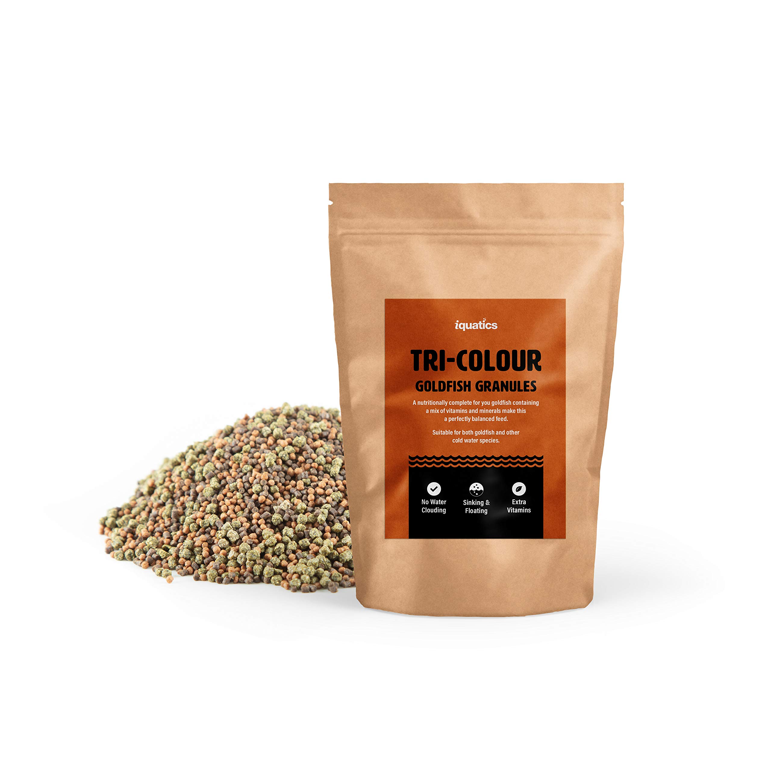 iQuatics Fish Food Goldfish Granules 3 Colour - With Added Vitamins and Minerals -100g