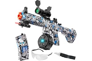 AKVICH Large Gel Ball Blaster with Drum, M416 Manual & Automatic Dual Mode 40000 Water Beads, for Outdoor Activities - Shooting Team Game, Ages 12+, Blue Devil