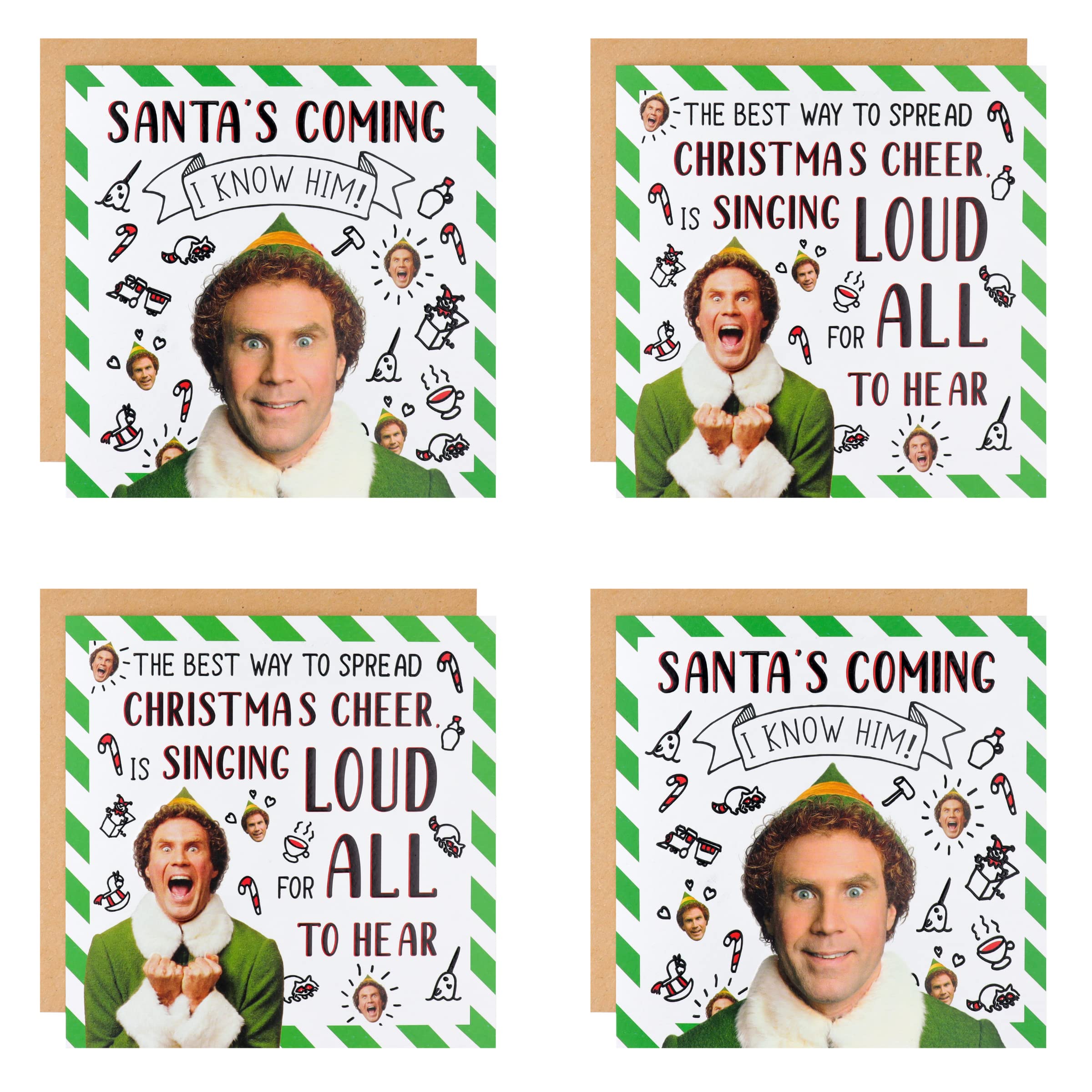 Cardology - Christmas Cards Pack - Pack of 4-2 x Funny Buddy The Elf Designs - Officially Licensed