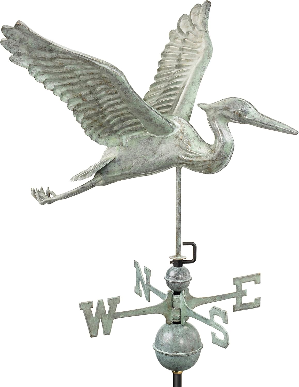 Weathervanes - Good Directions Blue Heron Weathervane, Blue Verde Copper, Patina